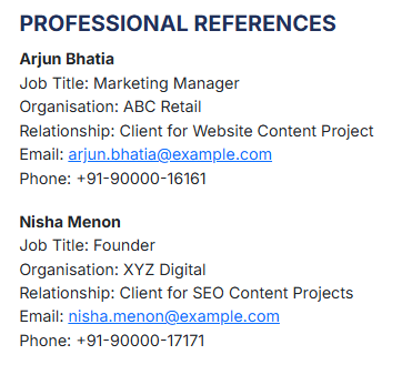 This image is showing  Resume References for Freelancers.