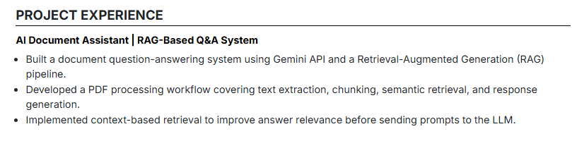 This image is showing Project Experience Section.
