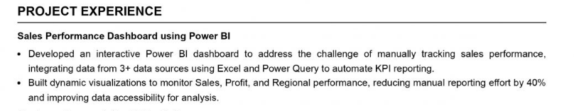 This image is showing Business Intelligence Project Section 