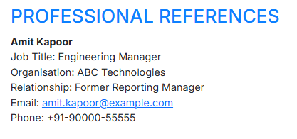 This image is showing Resume References for Experienced Professionals .