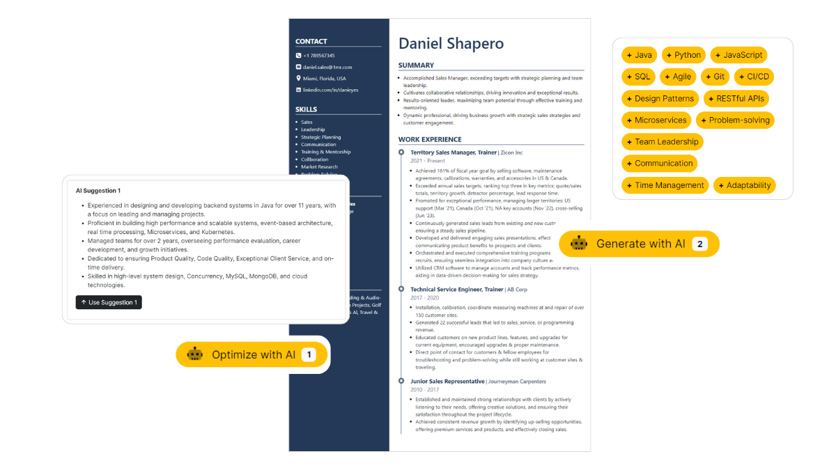 resume builder using ai to optimize skills and experience section in resume